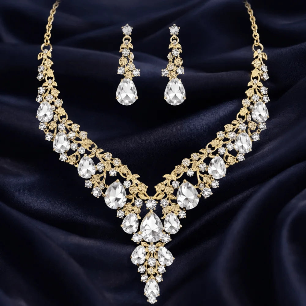 Luxury Crystal Rhinestone Jewelry Set – Necklace & Earrings Bridal Wedding Set