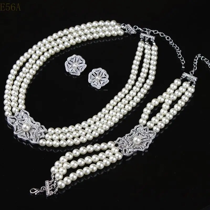 Luxury Pearl & Crystal Jewelry Set – Necklace, Bracelet & Earrings for Women | Elegant Wedding & Bridal Gift