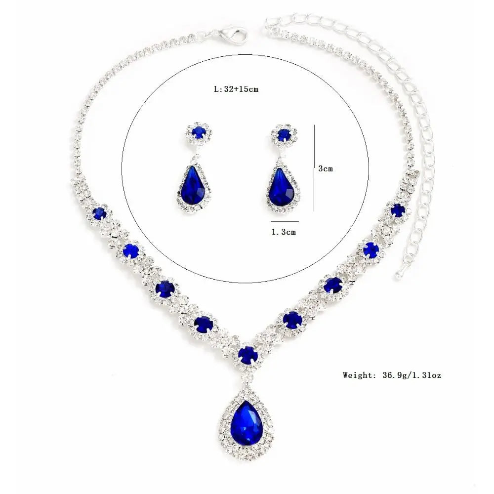 Luxury Crystal Water Drop Jewelry Set – Necklace & Earrings with Cubic Zirconia