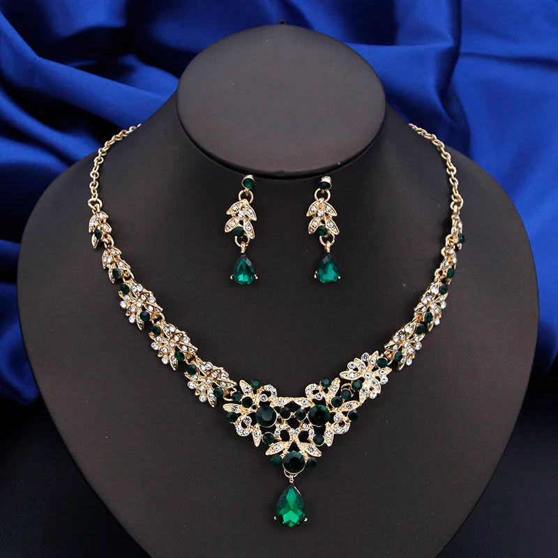 Elegant Red Bridal Necklace & Earrings Set