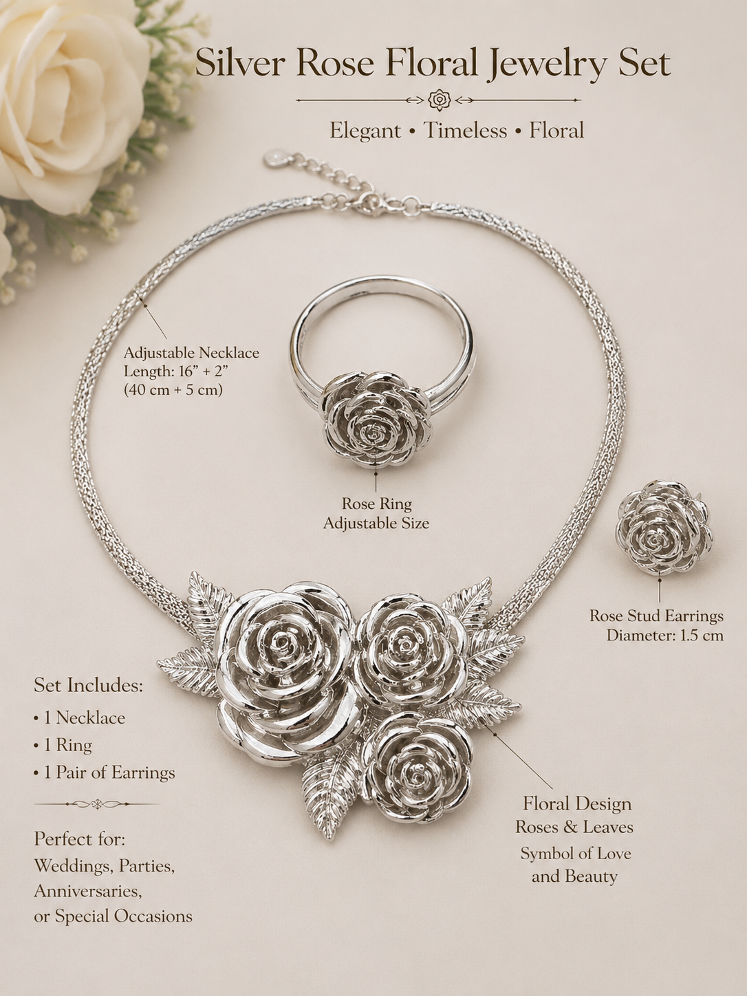 Luxury Gold Rose Bridal Jewelry Set