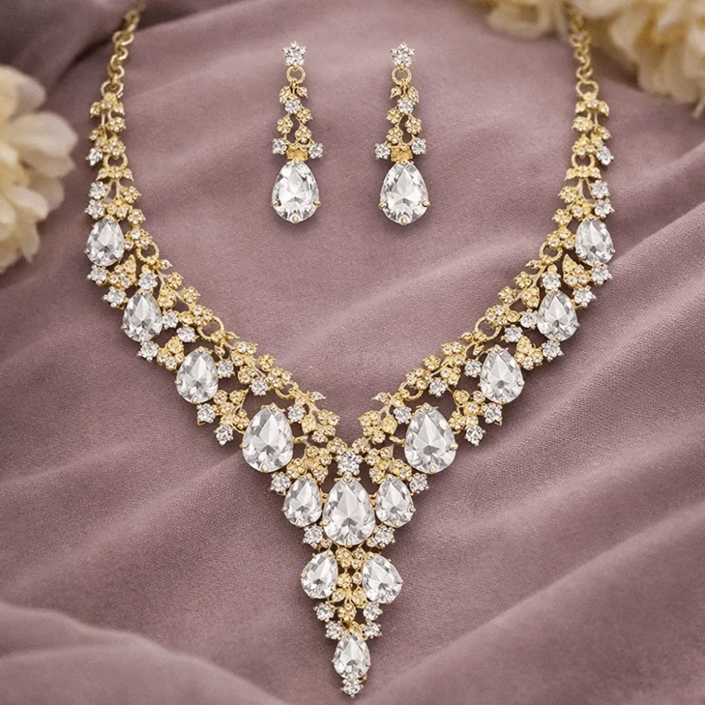 Luxury Crystal Rhinestone Jewelry Set – Necklace & Earrings Bridal Wedding Set
