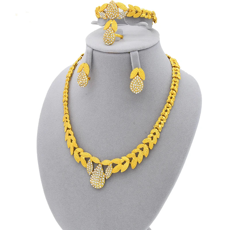 Bridal Jewelry Sets For Women 24k Gold Color Ethiopian Luxury Dubai Necklace And Earrings Set Wedding