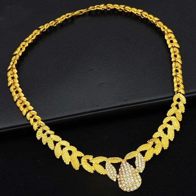 Bridal Jewelry Sets For Women 24k Gold Color Ethiopian Luxury Dubai Necklace And Earrings Set Wedding
