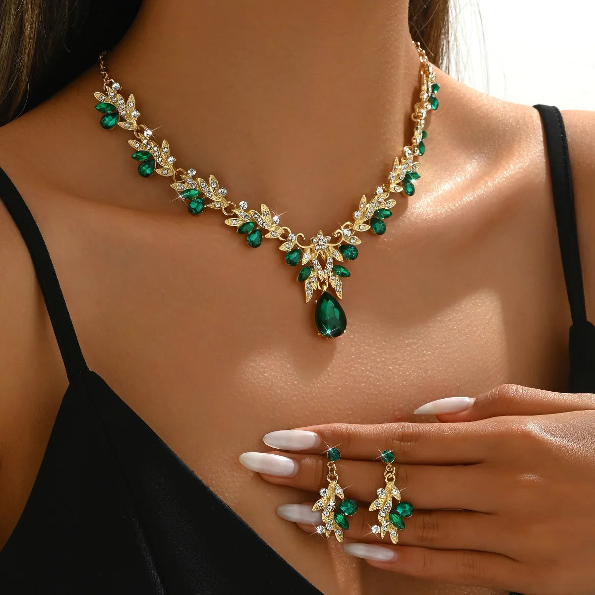 Luxury Crystal Bridal Jewelry Set – Necklace, Earrings & Ring | Wedding & Evening Elegance