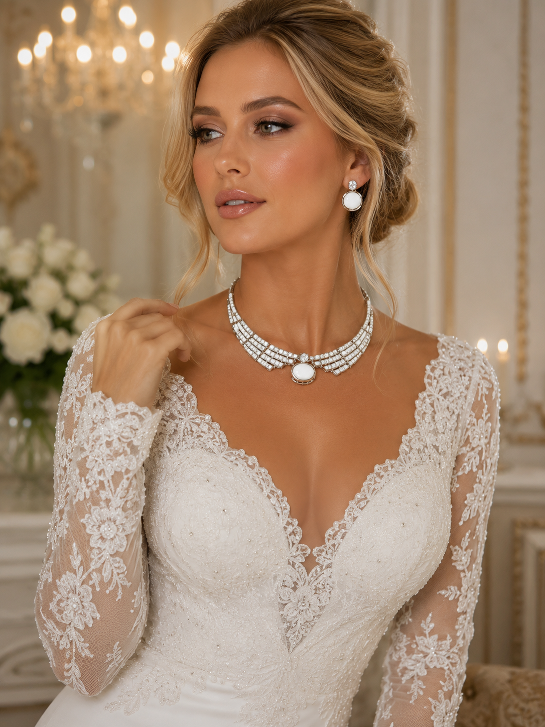 Luxury Bridal Crystal Jewelry Set – Necklace & Earrings – Gold Plated – 4 Colors