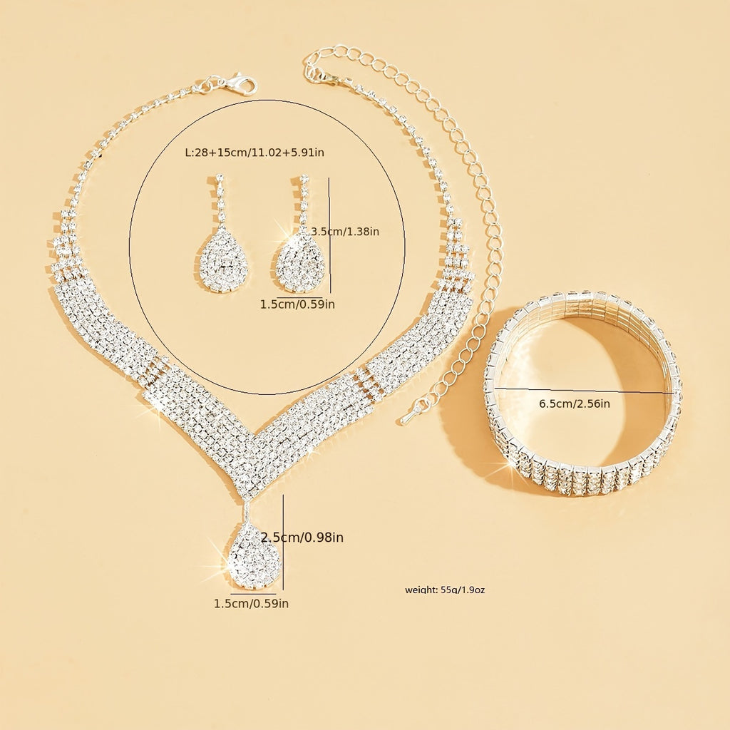 1 Necklace + 1 Pair of Earrings + 1 Bracelet Bridal Jewelry Set Banquet Accessories