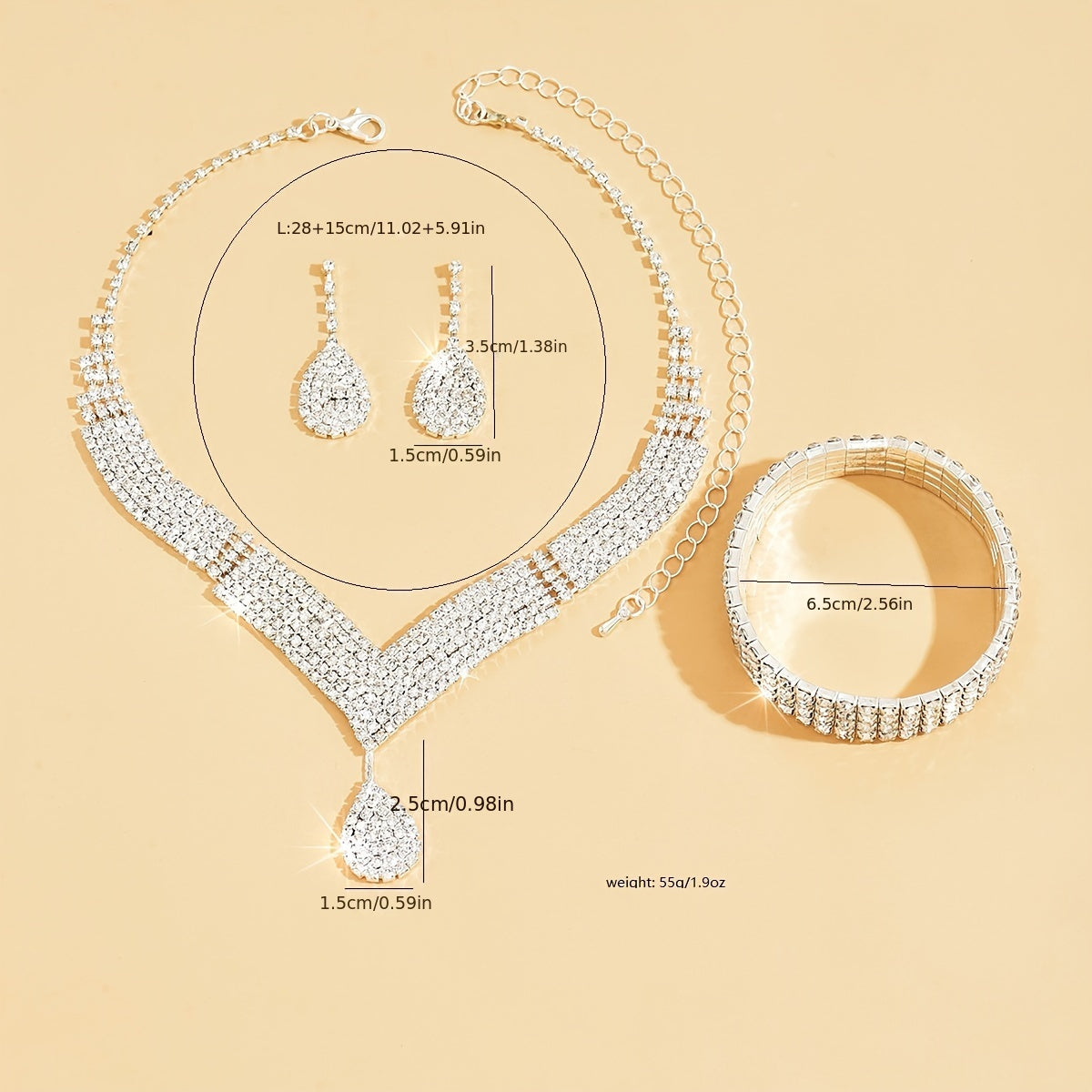 1 Necklace + 1 Pair of Earrings + 1 Bracelet Bridal Jewelry Set Banquet Accessories