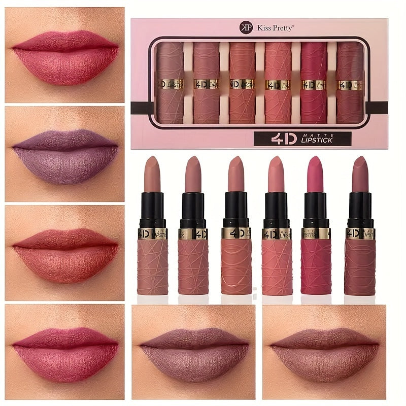 6-Piece Matte Berry Red Lipstick Set – Long-Lasting High-Pigment Lip Color for Women