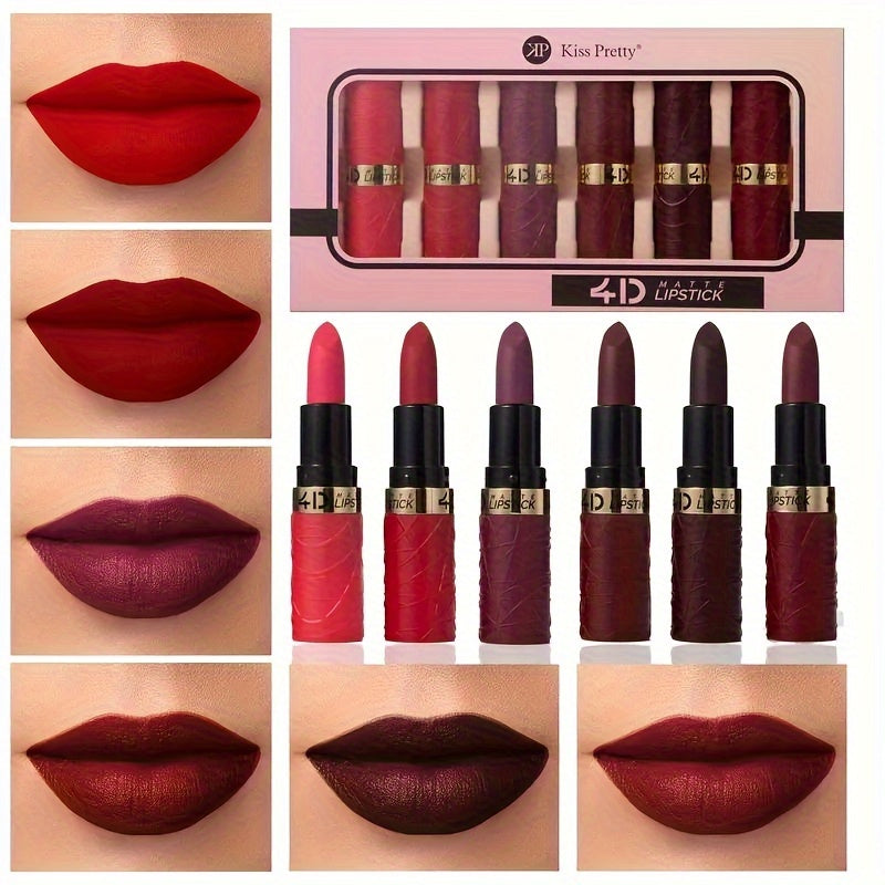 6-Piece Matte Berry Red Lipstick Set – Long-Lasting High-Pigment Lip Color for Women